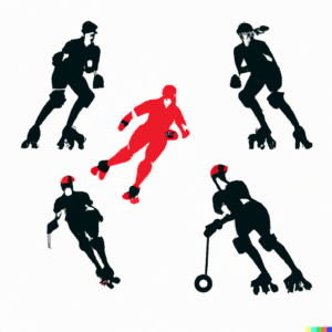 DALL·E 2023-07-20 11.50.04 – a person on a roller quad, a roller derby player, a person on roller skates, a field hockey player